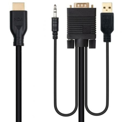 Cabo Conversor HDMI a VGA Nanocable Macho 1.8m - USB Macho e Jack 3.5 Macho