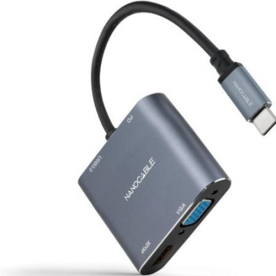 Conversor Nanocable USB Tipo-C Macho a HDMI 4K Hembra, VGA Hembra, USB Tipo-C PD Hembra e USB Hembra - 15cm