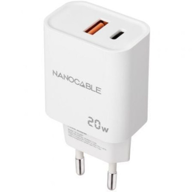 Carregador de Pared Nanocable - 20W - 1xUSB/1xUSB Tipo-C