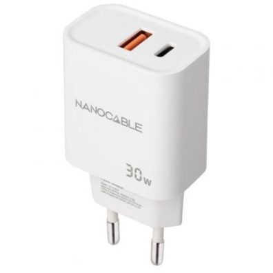 Carregador de Pared Nanocable 30W com 1xUSB e 1xUSB Tipo-C