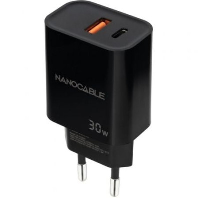 Carregador de Pared Nanocable 10.10.2012 com 1xUSB e 1xUSB Tipo-C | 30W