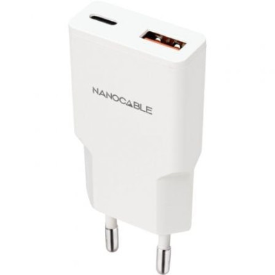 Carregador de Pared Nanocable 25W - 1xUSB Tipo-C/ 1xUSB