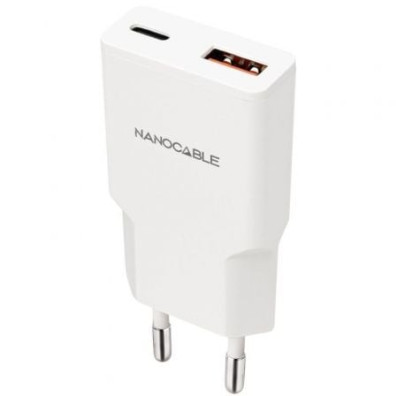 Carregador de Pared 1xUSB Tipo C e 1xUSB Macho Nanocable 30W