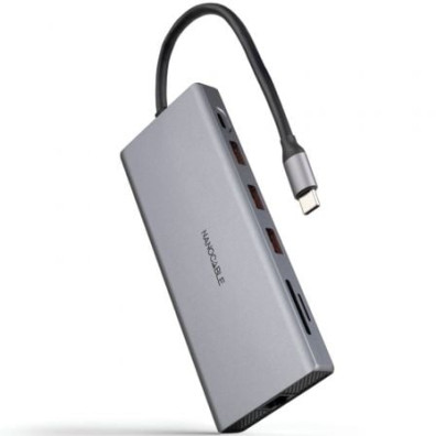 Docking Tipo-C Nanocable NANO CABLE 10.16.4612 - Conexões 3xUSB 2xHDMI 4K RJ45 Lector Cartões - Acessórios Portátils