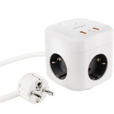 Regleta Nanocable 10.37.0011 com 3 Tomas de Corrente, 2 Portos USB e 1 USB Tipo-C - Cabo 1.4m