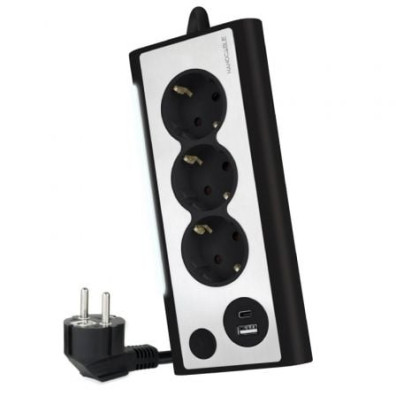 Regleta Nanocable com Interruptor - 3 Tomas de Corrente - 1 USB - 1 USB Tipo C - Cabo 1.5m