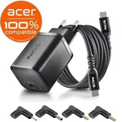 Carregador portátil GaN NGS 65W para Acer/ Tipo-C/ Automático/ 4 Conectores
