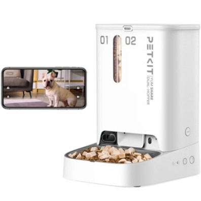 Comedero Inteligente PETKIT Yumshare Dual-Hooper Branco com Câmera e Micrófono - Função IA e Audio Bidireccional - com Micrófono