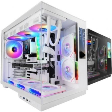 CAIXA ATX CUBE MARS GAMING MCMIRAGE BLANCO CRISTAL CONTINUO LCD GPU 400mm 1x3.5 2x2.5 - Blanca