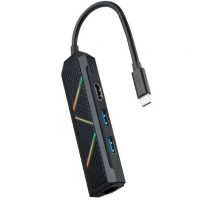 Docking USB Tipo-C Nanocable - Conectividade 2xUSB, 1xUSB Tipo-C PD, 1xHDMI, 1xRJ45 - Preto
