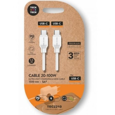 Cabo USB 2.0 Tipo-C Tech One Tech TEC2210/ USB Tipo-C Macho - USB Tipo-C Macho/ Até 100W/ 480Mbps/ 1.5m