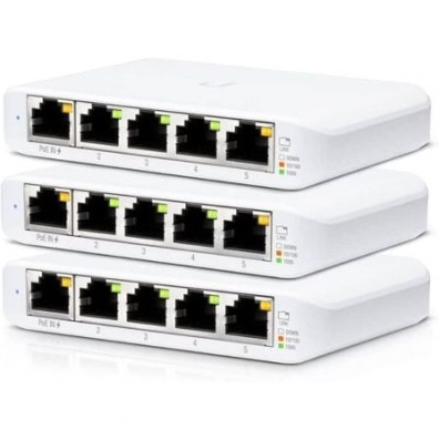 Switch Gerenciador Ubiquiti USW-Flex Mini 5 Portos/ RJ45 10/100/1000 PoE - Pack 3 uds