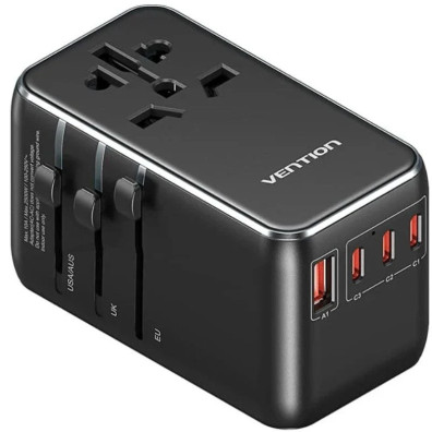 Carregador de Parede Universal Vention Preto 120W Toma de Corriente/3xUSB-C/USB-A