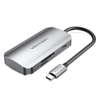 Docking USB Tipo-C Vention TNHHB com 3xUSB, 1xUSB Tipo-C PD e 1xLector Cartão SD/MicroSD