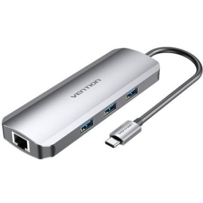 Docking USB Tipo-C Vention - HDMI 4K, USB 3.5, RJ45, Leitor Cartões SD, MicroSD