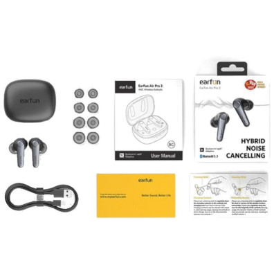 Auriculares Earfun Air Pro 3 ANC (Carga sem fios) Preto