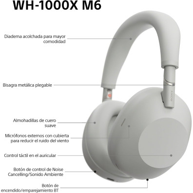 Auriculares Inalámbricos Sony WH-1000XM6 – Bluetooth, ANC - Prata
