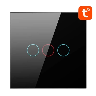 Interruptor Táctil Inteligente Avatto TS02-EU-B3 WiFi 3 Botões - Preto