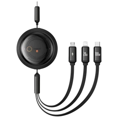 Baseus Free2Draw Cabo USB-C 3 em 1 Negro 1.1m - USB-C/Lightning/Micro