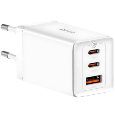 Baseus GaN5 Pro 65W Carregador de Pared Branco 2xUSB-C 1xUSB-A