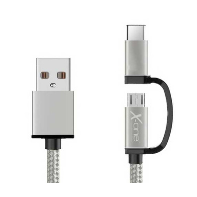 Cabo Micro USB + Adaptador USB Tipo C X-One - Prata