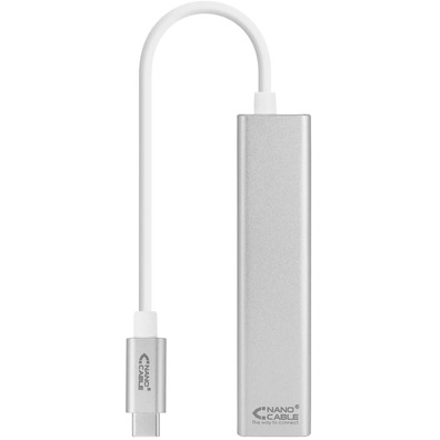 Cabo USB C 3,0 a RJ45 + 3xUSB 3,0 Nanocable Plata