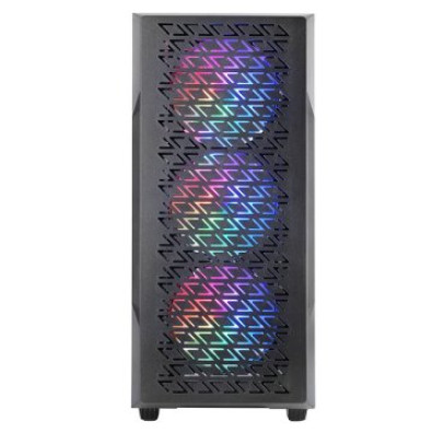 CAIXA ATX MARS GAMING MCGEO - Frontal Negro - Malla Geométrica - 4x120mm FRGB Rainbow