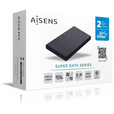 Caja década 2,5 '' USB meia sata AISENS Aluminio Negro