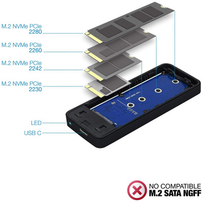 Caja painel SSD M.2 NVMe PCIe TooQ USB-C LED