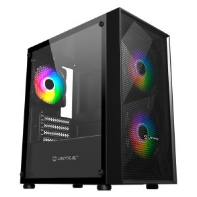 CAIXA MICROATX UNYKA MIR B200 BLACK VIDRIO TEMPLADO LATERAL 3VENT ARGB DE140MM 3,5" / 2,5"