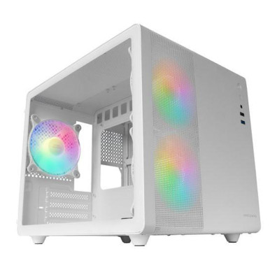 CAIXA MICROATX CUBE GAMING MARS GAMING MC400 WHITE FRONTAL MESH DISEÑO CUBE 3xVENTILADORES 120mm RGB
