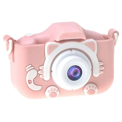 Câmera Digital Para Crianças K1C Versão Melhoria com Funda Gato Rosa