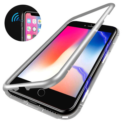 Magnetic Case with Tempered Glass iPhone 7/8 Plus Prata