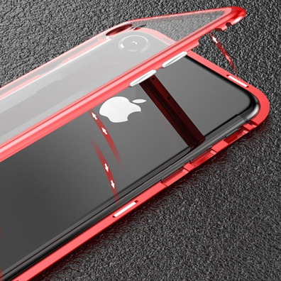 Magnetic Case with Tempered Glass iPhone 7/8 Plus Vermelho