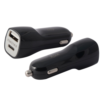 Carregador De Carro 2 USB KSIX 4A USB + USB TIPO C Preto