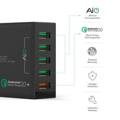 Cargador de parede de 5 portos Aukey