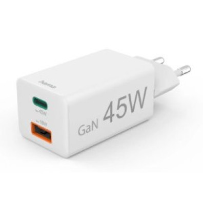 Carregador USB Hama 45W Branco - Minicarga 1xUSB-C PD 1xUSB-A