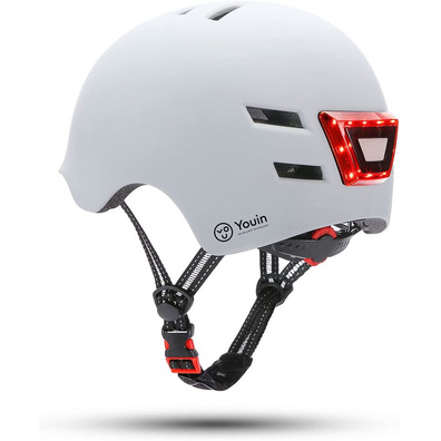 Casco Youin con LED Frontal y Trasero Blanco (L)