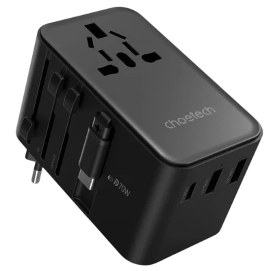 Adaptador de Viagem Choetech 70W com Cabo USB-C - Carga rápida e segura