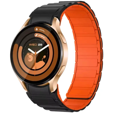 Relógio inteligente Colmi I28 Ultra Ouro com Correa Magnética Negra e Detalhes em Naranja