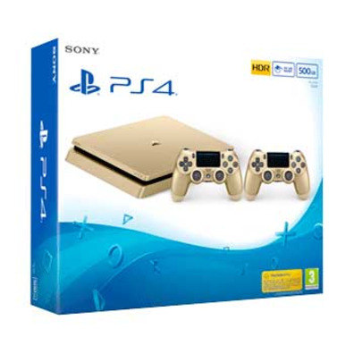 Consola Playstation 4 Slim (500 GB) + 2 Mandos Dualshock 4 V2 Gold