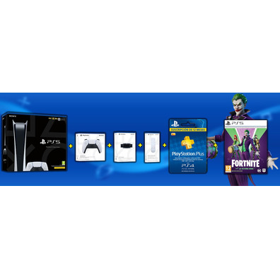 Consola Playstation 5 Digital + Mando + Accesorios + Fornite: La cana Risa