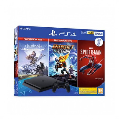 Consola PS4 (500GB) + Horizonte Zero Dawn + Ratchet + Spiderman