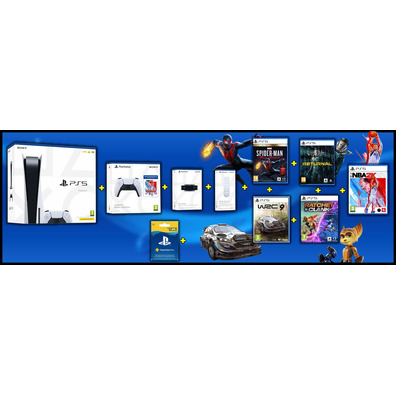 Consola PS5 Branco + Mando + 5 Juegos + Accesorios + 12 Meses PSN