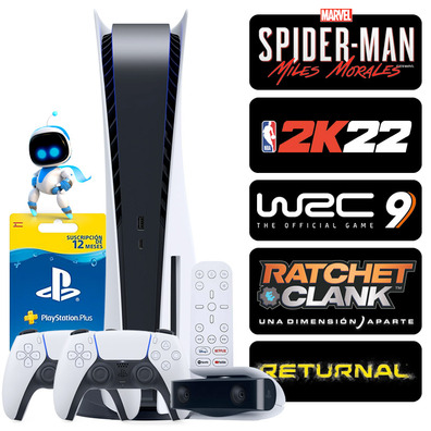 Consola PS5 Branco + Mando + 5 Juegos + Accesorios + 12 Meses PSN