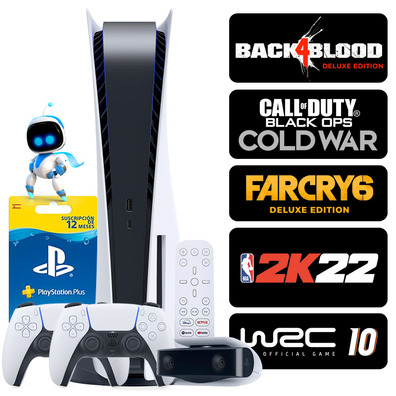 Consola PS5 Branco + Mandos + 5 Juegos + Accesorios + 12 Meses PSN