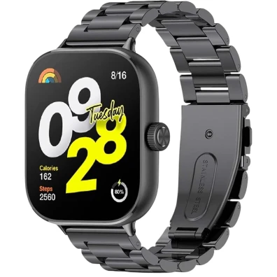 Correia Metal Eslabões para Xiaomi Mi Smart Band 10 Pro, 9 Pro, 8 Pro, Redmi Watch 6, 5, 4 - Preto