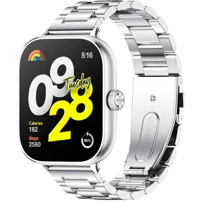 Correa Metal Eslabões Xiaomi Mi Smart Band 9 Pro / Band 8 Pro / Band 10 Pro Prata - Redmi Watch 4 / 5 / 6