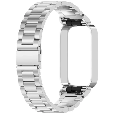 Correia Metal Eslabões para Xiaomi Mi Smart Band 9 Active / Redmi Smart Band 3 Prata
