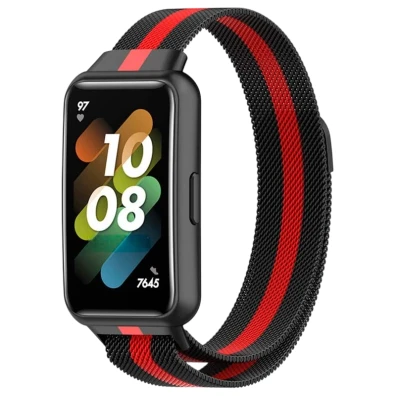 Correa Huawei Band 7 Milanesa Magnética Racing Preto e Vermelho - CROCOCASE